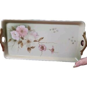 Hummelwerk Dogwood Victorian Garden Porcelain Hand Painted Vanity Tray Japan 10"